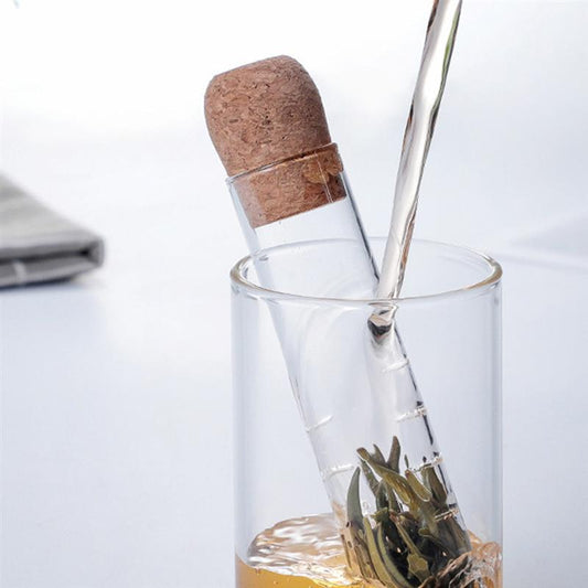 Infusor de Té de Vidrio Portátil -  Tubo de Cristal para Infusión de Té, Filtro Reutilizable y Fácil de Usar para Preparar Té en Hojas Sueltas, Ideal para Tazas y Termos